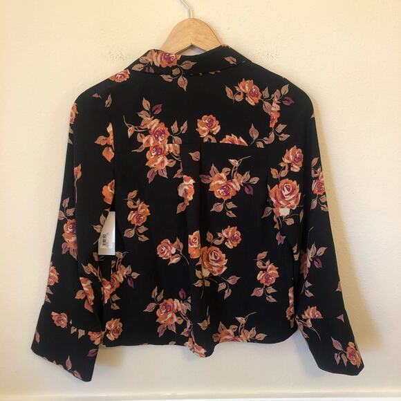 NWT Nordstrom BP Women’s XXS Floral Button Up Black Cropped Blouse Oversized - Picture 4 of 7